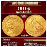 1911-s Gold Indian Half Eagle $5 ms64+ USCG
