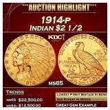 1914-p Gold Indian Quarter Eagle $2 1/2 ms65 SEGS