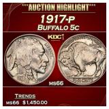1917-p Buffalo Nickel 5c ms66 SEGS