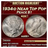 1934-d Peace Dollar Near Top Pop $1 ms66+ SEGS