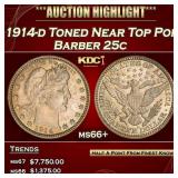 1914-d Barber Quarter Toned Near Top Pop 25c ms66+