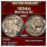 1934-d Buffalo Nickel 5c ms65+ SEGS