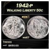 1942-p Walking Liberty Half Dollar 50c ms67 SEGS