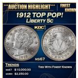 1912 Liberty Nickel TOP POP! 5c ms67 SEGS