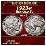 1923-p Buffalo Nickel 5c ms66 SEGS