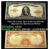 1922 $10 Large Size Gold Certificate Grades vf++ S