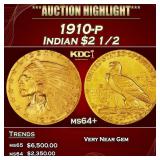 1910-p Gold Indian Quarter Eagle $2 1/2 ms64+ SEGS