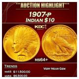 1907-p Gold Indian Eagle $10 ms64+ SEGS
