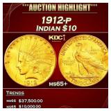 1912-p Gold Indian Eagle $10 ms65+ SEGS