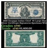 1899 $5 Large Size Silver Certificate Oncpapa Indi