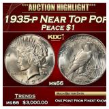 1935-p Peace Dollar Near Top Pop $1 ms66 SEGS