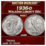 1936-d Walking Liberty Half Dollar 50c ms66 SEGS