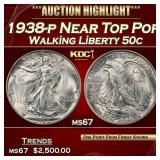 1938-p Walking Liberty Half Dollar Near Top Pop 50