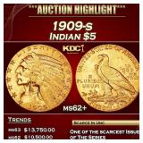 1909-s Gold Indian Half Eagle $5 ms62+ USCG