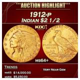 1912-p Gold Indian Quarter Eagle $2 1/2 ms64+ SEGS