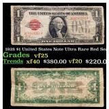 1928 $1 United States Note Ultra Rare Red Seal Gra