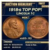 1918-s Lincoln Cent TOP POP! 1c ms65+ RD SEGS
