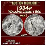 1934-p Walking Liberty Half Dollar 50c ms67 SEGS