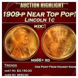 1909-p Lincoln Cent Near Top Pop! 1c ms66+ rd SEGS
