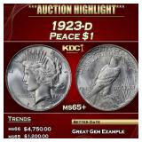 1923-d Peace Dollar $1 ms65+ SEGS