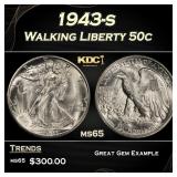 1943-s Walking Liberty Half Dollar 50c Grades ms65