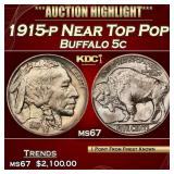 1915-p Buffalo Nickel Near Top Pop! 5c ms67 SEGS