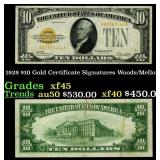 1928 $10 Gold Certificate Signatures Woods/Mellon