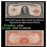 1922 $10 Large Size Gold Certificate Grades xf Sig