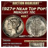 1927-p Mercury Dime Near Top Pop! 10c ms67+ FSB SE