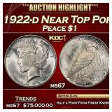 1922-d Peace Dollar Near Top Pop $1 ms67 SEGS