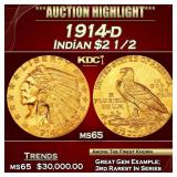 1914-d Gold Indian Quarter Eagle $2 1/2 ms65 SEGS