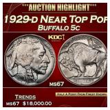 1929-d Buffalo Nickel Near Top Pop 5c ms67 SEGS