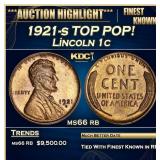 1921-s Lincoln Cent TOP POP! 1c ms66 rb SEGS
