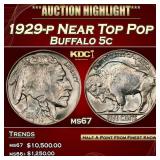 1929-p Buffalo Nickel Near Top Pop 5c ms67 SEGS