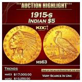 1915-s Gold Indian Half Eagle $5 ms63 USCG