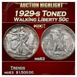 1929-s Walking Liberty Half Dollar Toned 50c ms63