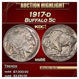 1917-d Buffalo Nickel 5c ms66 SEGS