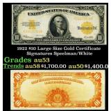 1922 $10 Large Size Gold Certificate Grades Select