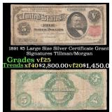 1891 $5 Large Size Silver Certificate Grant Grades