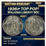 1936-p Walking Liberty Half Dollar TOP POP! 50c ms