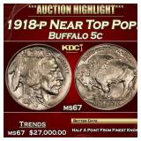 1918-p Buffalo Nickel Near Top Pop! 5c ms67 SEGS