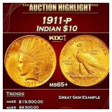 1911-p Gold Indian Eagle $10 ms65+ SEGS
