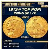 1913-p Gold Indian Quarter Eagle TOP POP! $2 1/2 m
