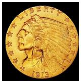 1913-p Gold Indian Quarter Eagle Near Top Pop! $2