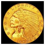 1908-p Gold Indian Quarter Eagle Near Top Pop! $2