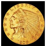 1908-p Gold Indian Quarter Eagle Near Top Pop! $2