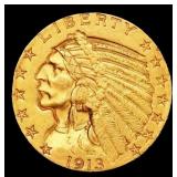 1913-s Gold Indian Half Eagle $5 ms64+ USCG