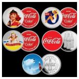 5 OZ .999 Fine Silver Set Coca Cola Colorized Coll