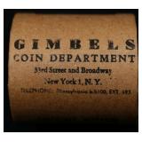 SN- GIMBLES RARE 10 Coin Peace Silver Dollar Roll