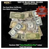 10x 1957 $1 Blue Seal Silver Certificates Grades V